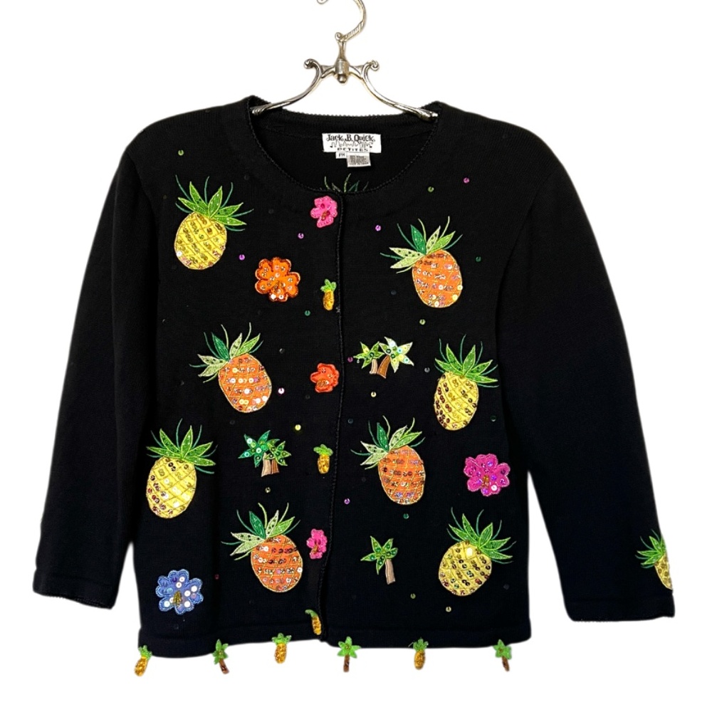 Vintage Jack B Quick Embellished Pineapples Black Sweater  Sweater Size PM